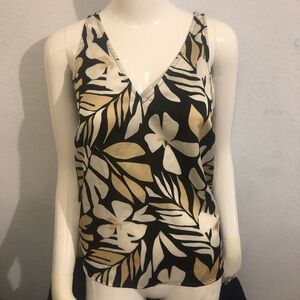 Old Navy Foliage Black and Tan V-Neck Blouse